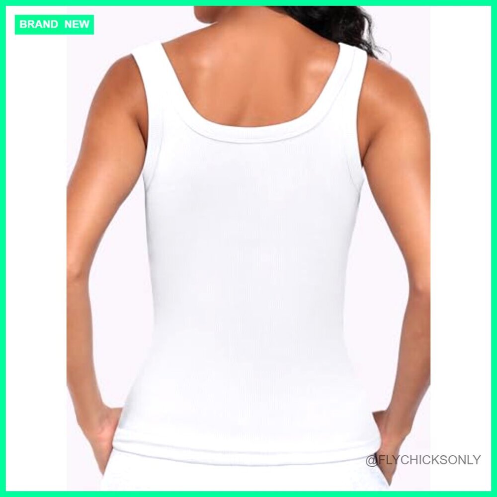 Sleeveless Scoop Neck Ribbed Tank Top Fitted Slim Summer Basic - Picture 5 of 7